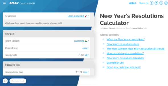 Découvrez si vos objectifs sont réalistes avec omnicalculator's new year's resolutions calculator