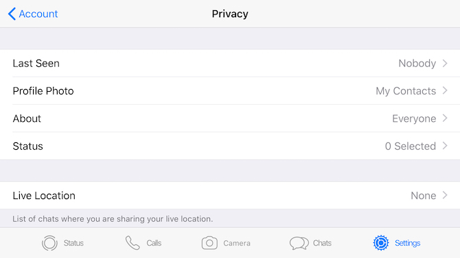 Paramètres de confidentialité WhatsApp sur iPhone