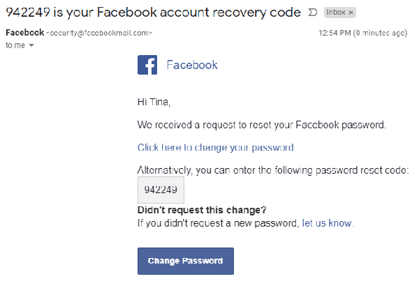 Code de récupération de compte Facebook