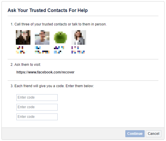 Demandez de l'aide à des contacts de confiance pour récupérer un compte Facebook.