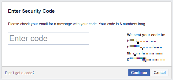 Entrez le code de sécurité Facebook que vous avez reçu dans un email.