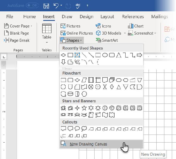 Microsoft Word's Drawing Canvas for Shapes