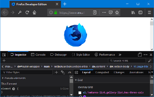 Capture d'écran Firefox Developer Edition