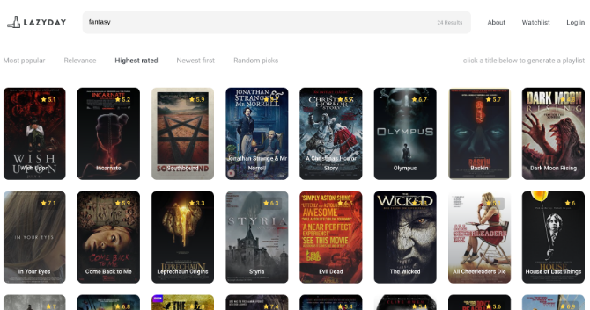 LazyDay propose un moteur de recherche complet pour les films et les choix aléatoires