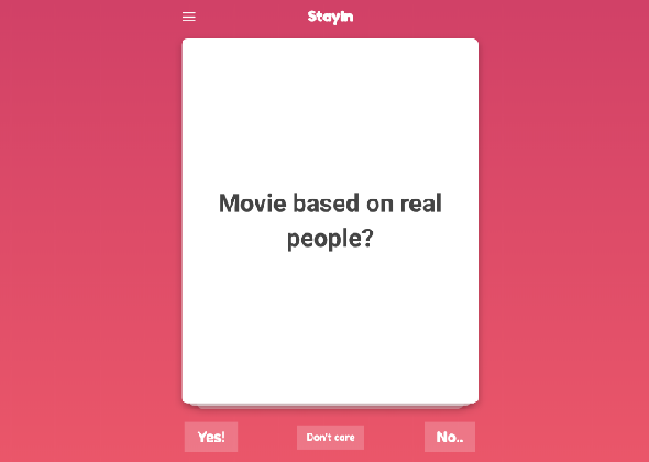 Trouvez des films à regarder rapidement avec StayIn et son questionnaire semblable à Tinder