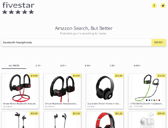 FiveStar est un moteur de recherche minimaliste sur amazon
