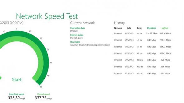 application Windows 10 de test de vitesse du réseau