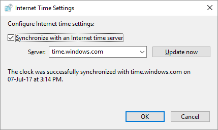 Paramètres de l'heure Windows Internet