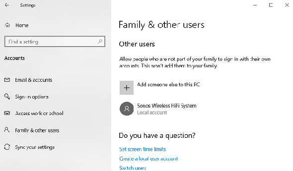 Windows 10: ajouter un utilisateur à un compte local