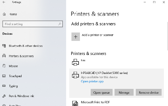 Windows 10, application de suppression des paramètres d'écran de l'imprimante