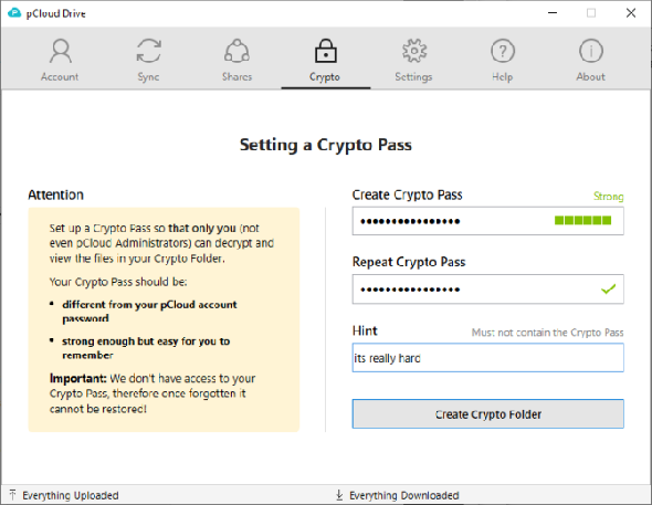 pCloud configure le crypto pass