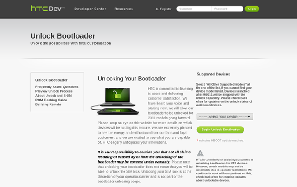 HTC's website for unlocking bootloaders