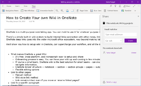 partager un ordinateur portable avec OneNote pour Windows 10
