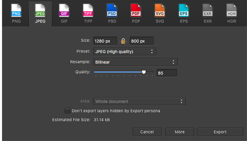 Types de fichiers du concepteur Affinity Export