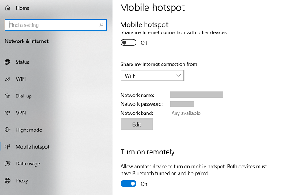 menu de configuration hotspot mobile windows 10