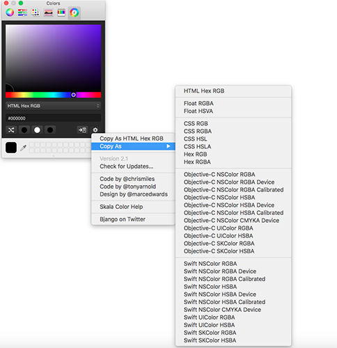 Sélecteur de couleurs Skala Color pour formats Mac