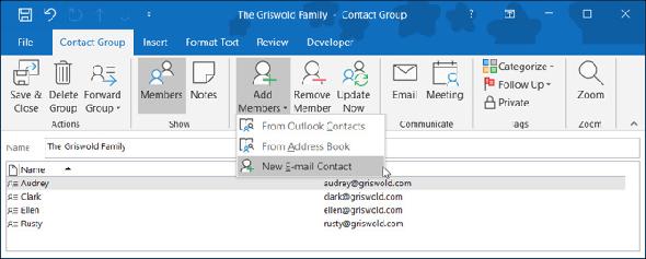 Nouveau groupe de contacts Outlook Windows