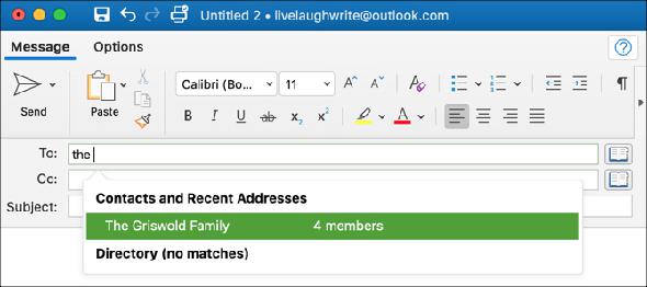 Proposition de groupe pour le nouveau courrier électronique Outlook Mac