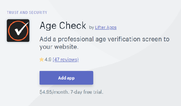 Vérification de l'âge de Shopify App Security Age Age