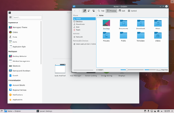 Gestionnaire de fichiers de bureau KDE Plasma et paramètres système