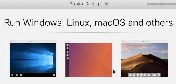 Écran de démarrage dans Parallels Desktop Lite sous macOS