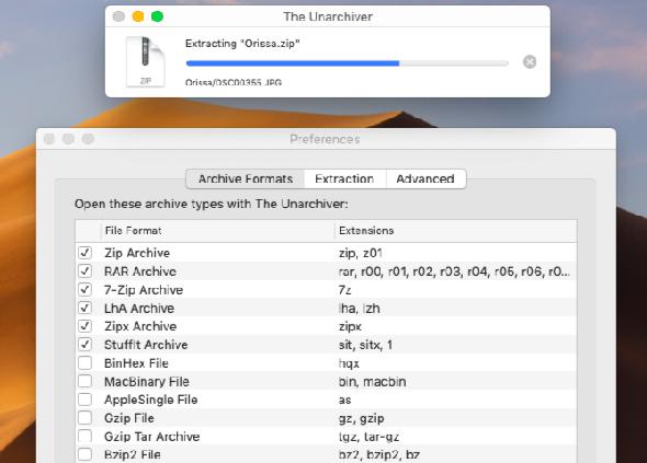 Extraction de fichier avec The Unarchiver sur macOS