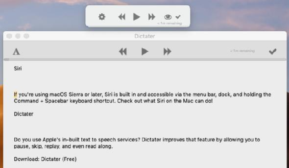 Interface de l'application Dictater sur macOS