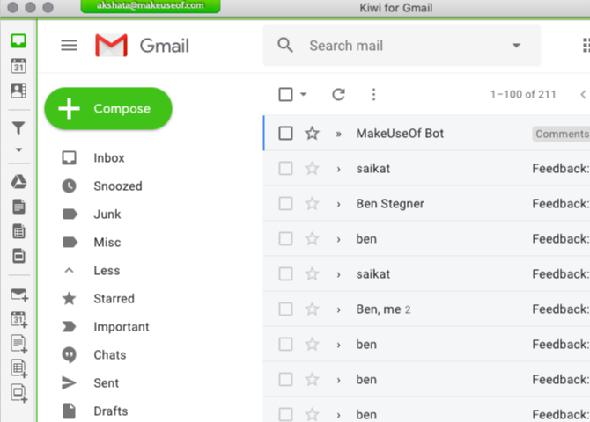 Kiwi pour Gmail's default inbox interface on Mac