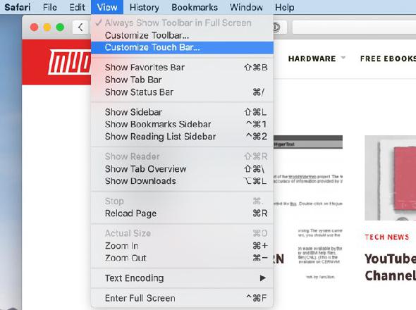 Personnalisation des actions de la barre tactile du MacBook Pro dans Safari