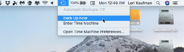 Sélectionnez Sauvegarder maintenant dans les options de la barre de menus de Time Machine.