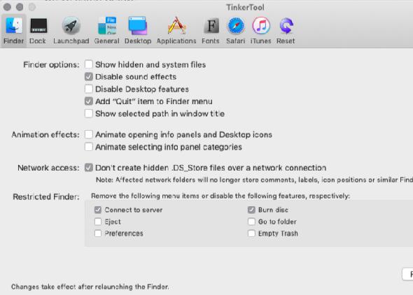 Volet du Finder dans l’outil Tinker sur macOS