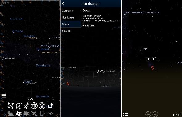 Captures d'écran de l'application Stellarium Mobile