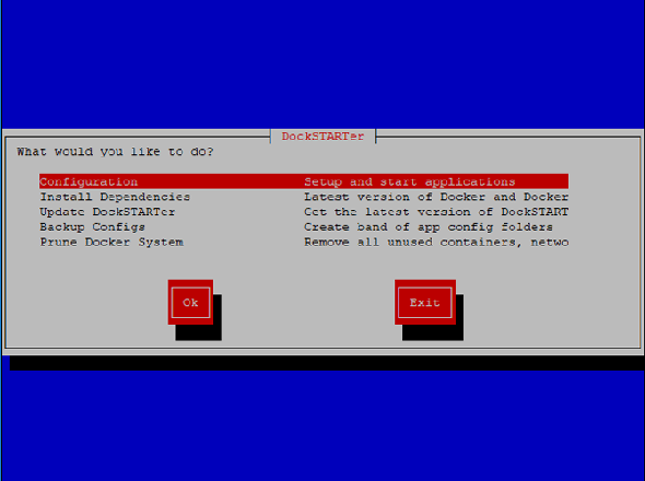 Configuration de l'écran du terminal d'installation DockSTARTer
