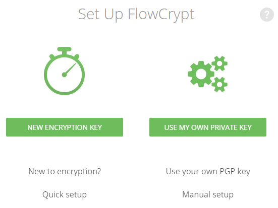 page de configuration initiale de flowcrypt