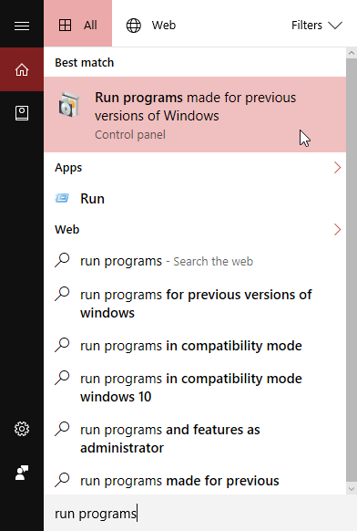 exécuter des programmes conçus pour les versions précédentes de Windows