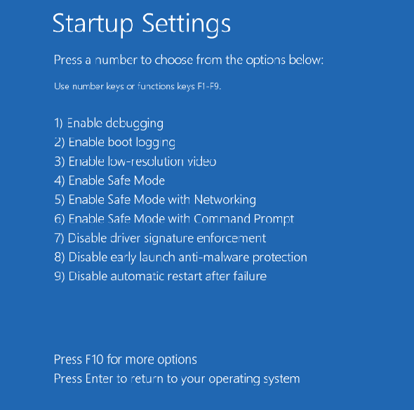 redémarrage des paramètres de démarrage de Windows 10