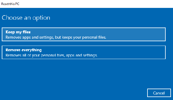 Windows 10 Reste ce PC et garde mes fichiers