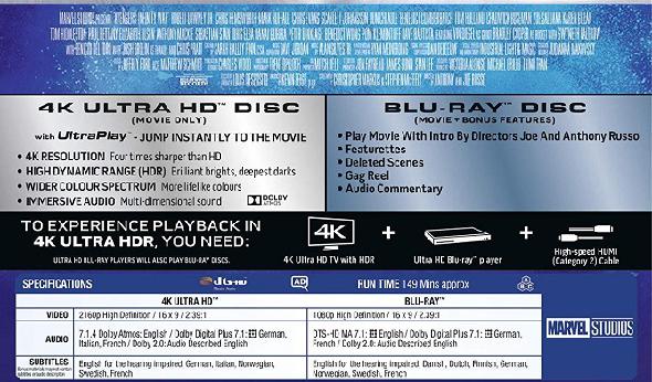 Disques Marvel Avengers UltraHD HD