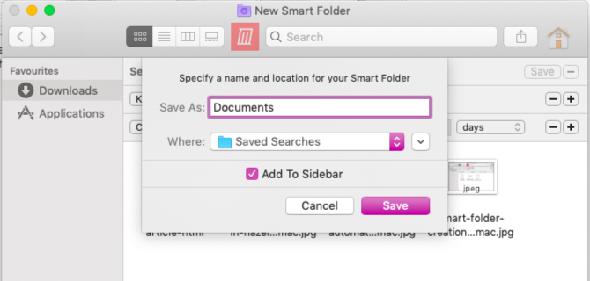 Enregistrement d'un dossier intelligent dans le Finder sur Mac