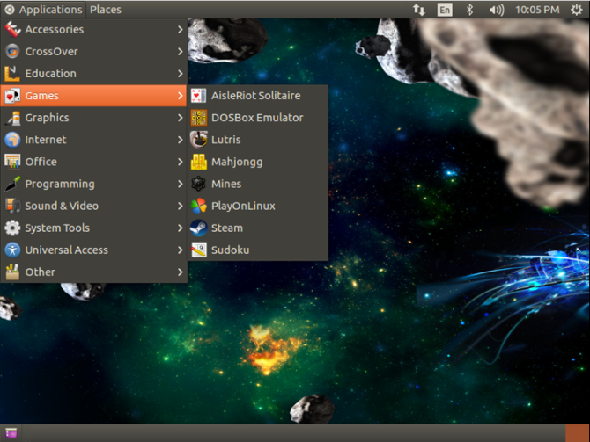 Ubuntu GamePack affichant Steam, PlayOnLinux et d’autres logiciels de jeux