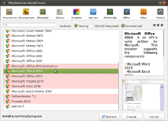 Installer Microsoft Office avec PlayOnLinux