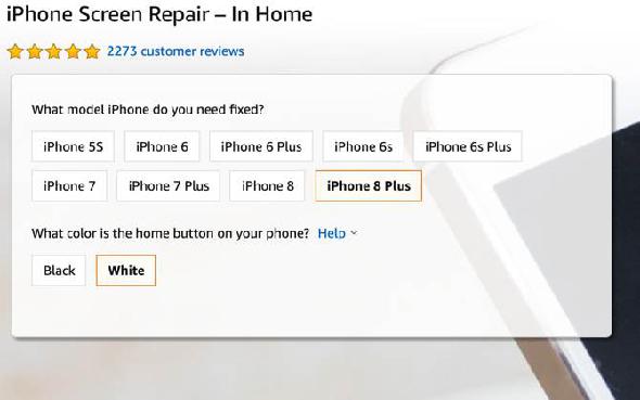Capture d'écran de réparation iPhone de Amazon Home Services