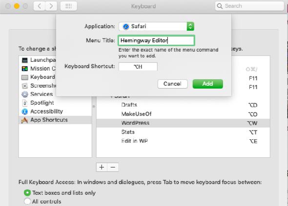 créer un raccourci personnalisé pour le signet dans Safari sur Mac