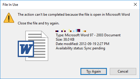 Fichier Windows utilisé dans un autre programme ou système.