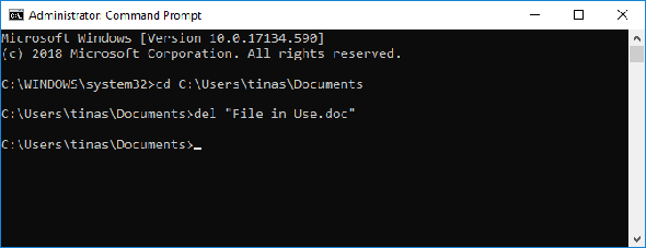 Supprimer le fichier à l'invite de commande Windows.