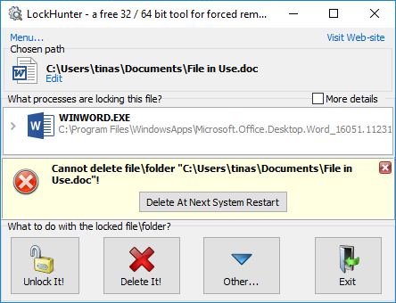 Supprimer le fichier utilisé avec LockHunter.