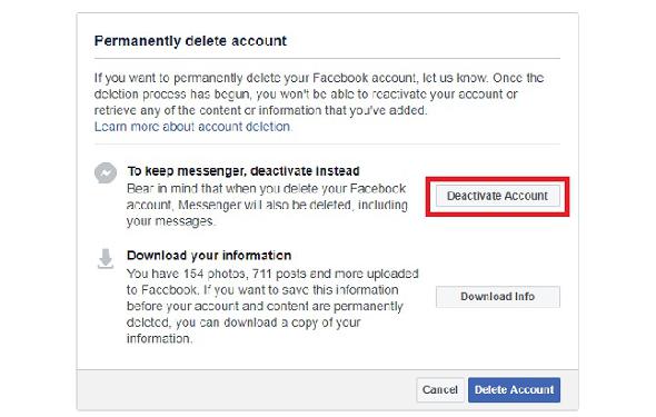 Facebook vous conseille de désactiver votre compte si vous continuez à utiliser Messenger