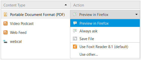 Paramètres du lecteur PDF Firefox