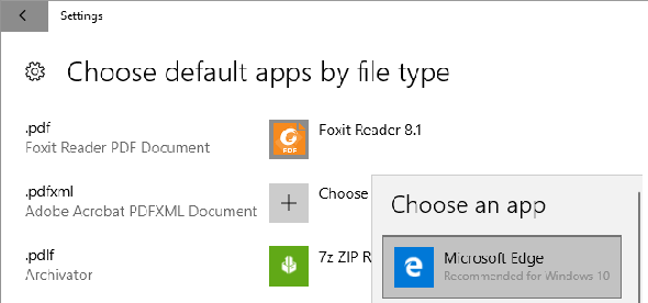 Windows 10 choisit l'application par défaut par type de fichier