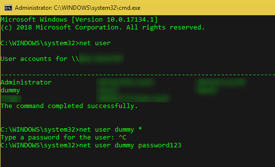 Windows Modifier la ligne de commande du mot de passe